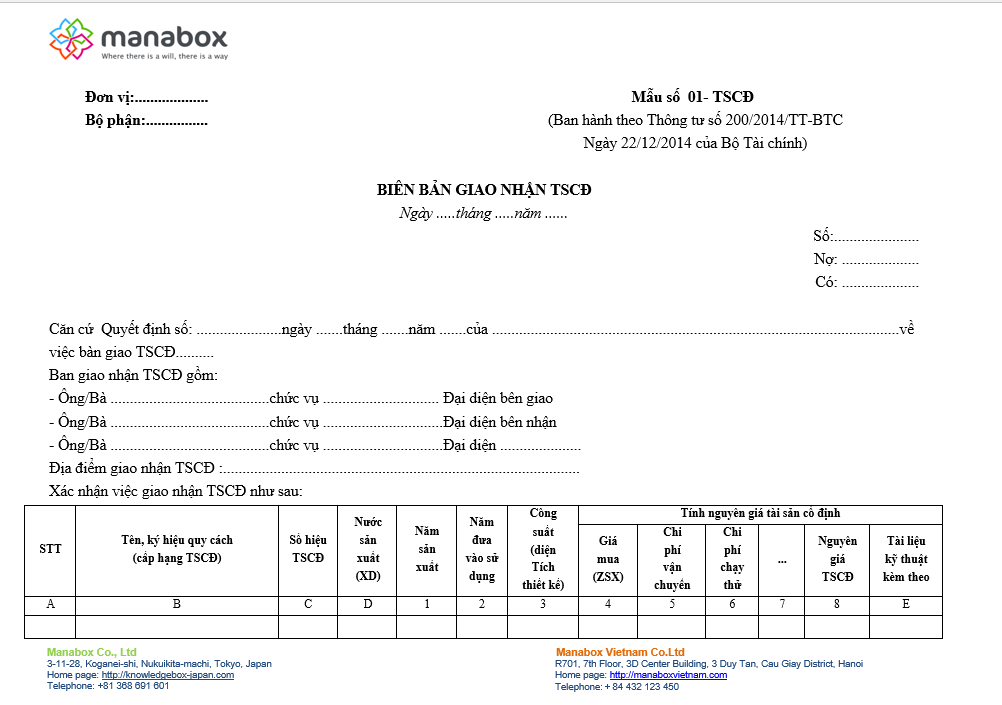 Biên bản giao nhận