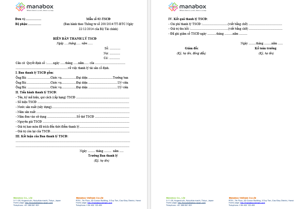 Biên bản thanh lý TSCĐ