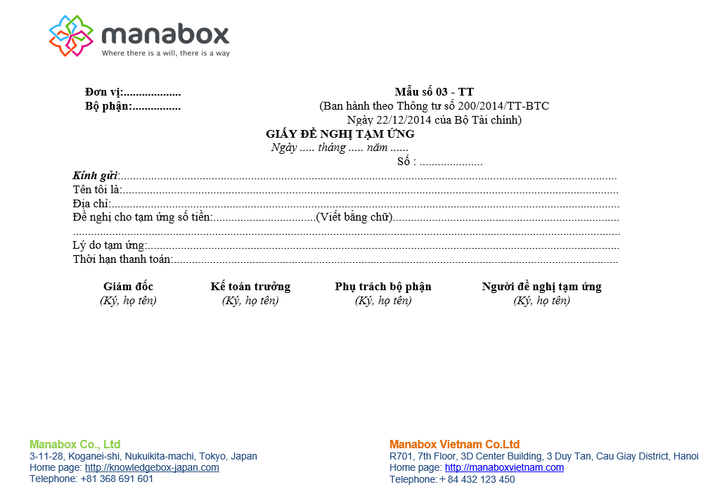 Đề nghị tạm ứng
