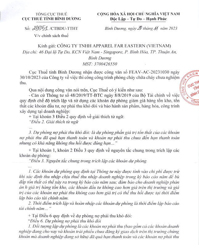 Công văn 29951 của Cục thuế Bình Dương